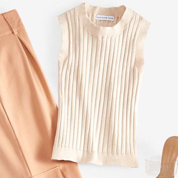 And Now This Women's Size Small Light Beige Ribbed Sleeveless Sweater Tank NWT - Picture 3 of 6